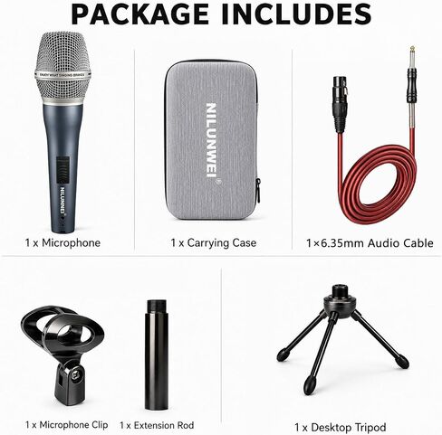 Handheld Wired Microphone - heart-shaped Dynamic Microphone, For speakers, karaoke machines, amplifiers, mixers, with 14 foot XLR to 1/4 inch audio cable, desktop tripod,extension pole,Mic storage bag in Kuwait