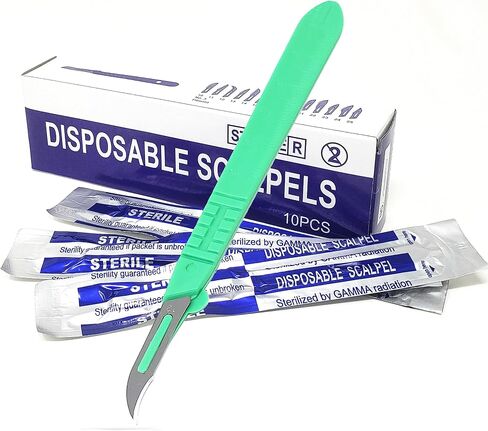 A2Z SCILAB Disposable Sterile Scalpel #12, Training Podiatry & Corn Callous Tools, Precision Carbon-Steel Blades with Plastic Handle - Individual Pouches - Podiatry Pedicure & More - Box of 10 in Kuwait