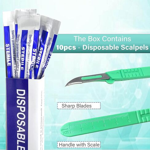 A2Z SCILAB Disposable Sterile Scalpel #12, Training Podiatry & Corn Callous Tools, Precision Carbon-Steel Blades with Plastic Handle - Individual Pouches - Podiatry Pedicure & More - Box of 10 in Kuwait