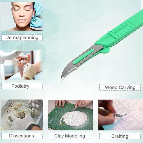 A2Z SCILAB Disposable Sterile Scalpel #12, Training Podiatry & Corn Callous Tools, Precision Carbon-Steel Blades with Plastic Handle - Individual Pouches - Podiatry Pedicure & More - Box of 10 in Kuwait