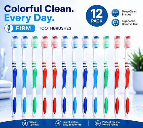 AIAG 12-Count Extra Firm and Hard Bristle Adult Toothbrush Bulk Huge Head Bristle Full Head Manual Toothbrush in Kuwait