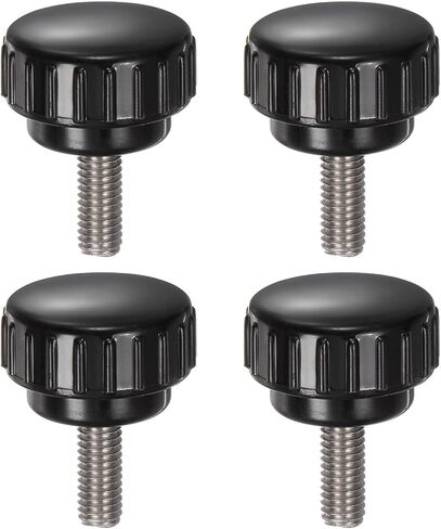 4pcs Knurled Clamping Knobs M6 x 16mm Metric 304 Stainless Steel Male Thread Thumb Screw on Type 25mm Plastic Round Head Threaded Hand Bolt Stud Knobs Black in Kuwait