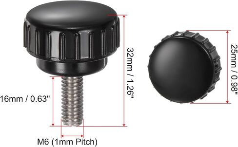 4pcs Knurled Clamping Knobs M6 x 16mm Metric 304 Stainless Steel Male Thread Thumb Screw on Type 25mm Plastic Round Head Threaded Hand Bolt Stud Knobs Black in Kuwait