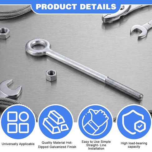 LEIFIDE 8 Pack 3/4'' x 12" Eye Bolt with Nut Rigging Hot Dipped Galvanized Eye Bolt 5200 lb Working Load Limit for Wood Anchoring Chain and Wire Rope in Kuwait