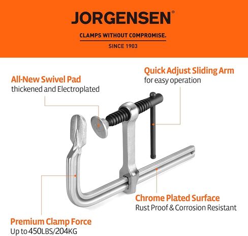 Jorgensen Bar Clamps، 6 بوصة، مشابك فولاذية مطروقة خفيفة الوزن مقاس 6 بوصات لأعمال النجارة واللحام، عبوتان in Kuwait