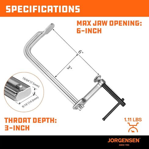 Jorgensen Bar Clamps، 6 بوصة، مشابك فولاذية مطروقة خفيفة الوزن مقاس 6 بوصات لأعمال النجارة واللحام، عبوتان in Kuwait