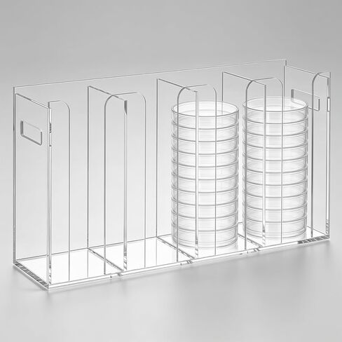 Xuhal 4-Slot Acrylic Petri Dish Dispenser Rack for 60mm & 90mm Dishes, Non-Slip Lab Bench Storage Organizer with Carry Handles, Stackable Culture Plate Holder for Scientific Research Teaching Labs in Kuwait