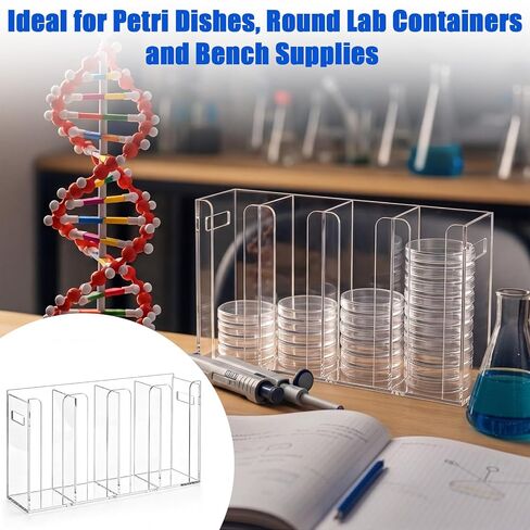 Xuhal 4-Slot Acrylic Petri Dish Dispenser Rack for 60mm & 90mm Dishes, Non-Slip Lab Bench Storage Organizer with Carry Handles, Stackable Culture Plate Holder for Scientific Research Teaching Labs in Kuwait