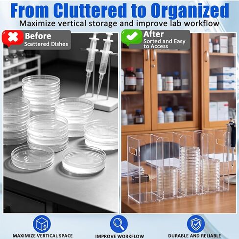 Xuhal 4-Slot Acrylic Petri Dish Dispenser Rack for 60mm & 90mm Dishes, Non-Slip Lab Bench Storage Organizer with Carry Handles, Stackable Culture Plate Holder for Scientific Research Teaching Labs in Kuwait
