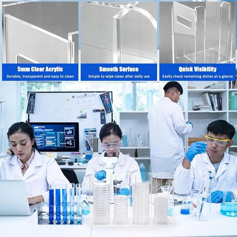 Xuhal 4-Slot Acrylic Petri Dish Dispenser Rack for 60mm & 90mm Dishes, Non-Slip Lab Bench Storage Organizer with Carry Handles, Stackable Culture Plate Holder for Scientific Research Teaching Labs in Kuwait