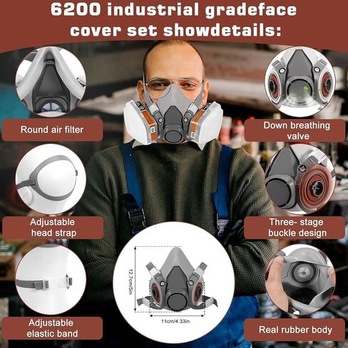 Respirator Mask with Filters set - Reusable Respirator Mask for Chemicals, Painting, Spraying, Epoxy Resin, Dust, DIY etc in Kuwait