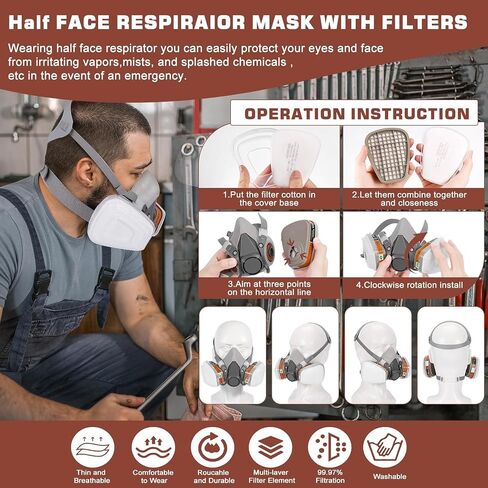 Respirator Mask with Filters set - Reusable Respirator Mask for Chemicals, Painting, Spraying, Epoxy Resin, Dust, DIY etc in Kuwait