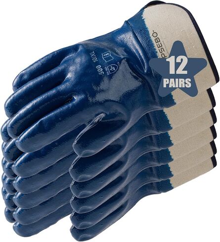 12 Pairs Nitrile Coated Safety Work Gloves, Fuel Gloves for Oil Hauler Blue Chemical & Water Resistant Gloves in Kuwait
