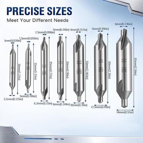 7 Pieces Center Drill Bits Set M2 High Speed Steel Center Drill 60-Degree Angle Bits Kit Countersink Tools for Lathe Metalworking in Size 1.0 1.5 2.0 2.5 3.0 4.0 5.0 in Kuwait
