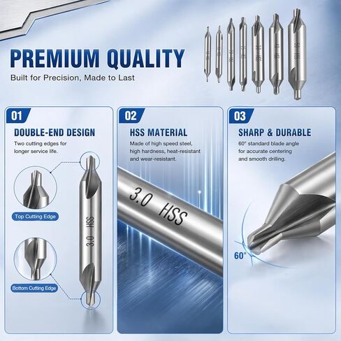 7 Pieces Center Drill Bits Set M2 High Speed Steel Center Drill 60-Degree Angle Bits Kit Countersink Tools for Lathe Metalworking in Size 1.0 1.5 2.0 2.5 3.0 4.0 5.0 in Kuwait