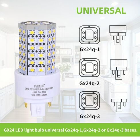 لمبة TSEXES GX24Q ذات 4 دبابيس 10 وات PL-C LED، تحل محل 26 وات CFL - متوافقة مع صابورة التوصيل والتشغيل، 1500 لومن، 4100 ك أبيض بارد، 4 عبوات in Kuwait