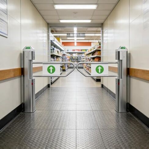 Automatic Swing Gate - Smart Sensor One-Way Entrance, Adjustable Detection Range, Radar Turnstile with Anti-Rebound, Ideal for Markets, Libraries & Metro Stations - Silver in Kuwait