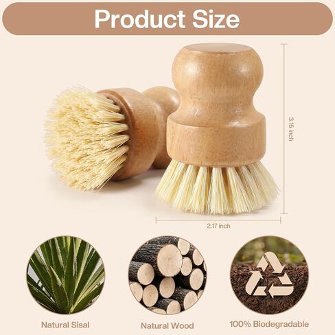 Wooden Dish Brush Handheld Bamboo Wok Brush Scrubber for Dishes Pans Pots Fruit and Veggie Washing(1,Beige) in Kuwait