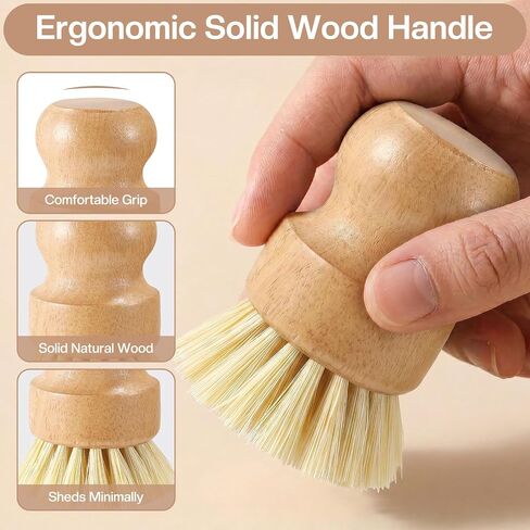 Wooden Dish Brush Handheld Bamboo Wok Brush Scrubber for Dishes Pans Pots Fruit and Veggie Washing(1,Beige) in Kuwait