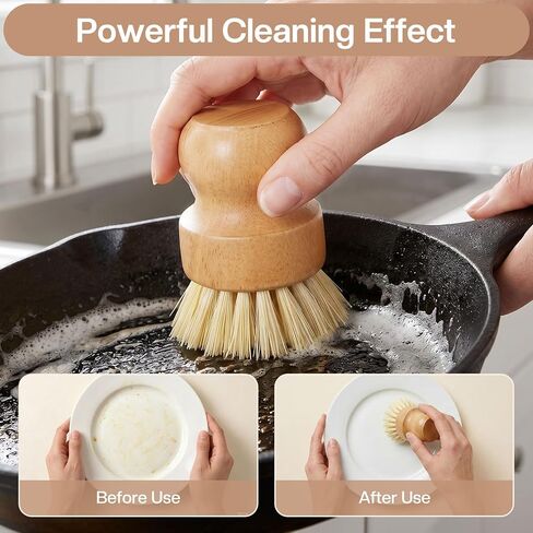 Wooden Dish Brush Handheld Bamboo Wok Brush Scrubber for Dishes Pans Pots Fruit and Veggie Washing(1,Beige) in Kuwait