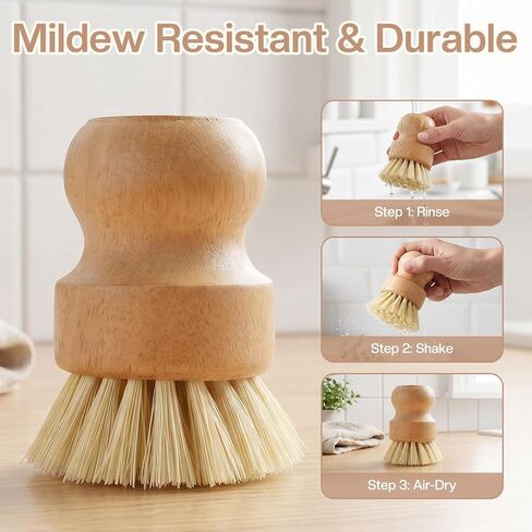 Wooden Dish Brush Handheld Bamboo Wok Brush Scrubber for Dishes Pans Pots Fruit and Veggie Washing(1,Beige) in Kuwait
