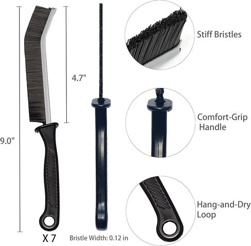 7 Pcs Hard Bristle Crevice Cleaning Brush Set - for Grout, Tight Spaces & Gap Cleaning, Deep Reach Narrow Scrubber Tools for Bathroom Tiles, Kitchen Sink, Window Tracks & Car Vents, Home Essentials in Kuwait
