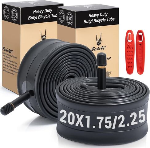 BiAnYC 2Pcs Heavy Duty 20 inchx1.75/1.95/2.0/2.10/2.125/2.25 Bike Tubes+Tire Lever,Schrader Valve 32 mm,Suitable for Tire Size 20" x1.75-2.25 Mountain,Cruiser,and City Bikes in Kuwait