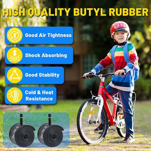 BiAnYC 2Pcs Heavy Duty 20 inchx1.75/1.95/2.0/2.10/2.125/2.25 Bike Tubes+Tire Lever,Schrader Valve 32 mm,Suitable for Tire Size 20" x1.75-2.25 Mountain,Cruiser,and City Bikes in Kuwait
