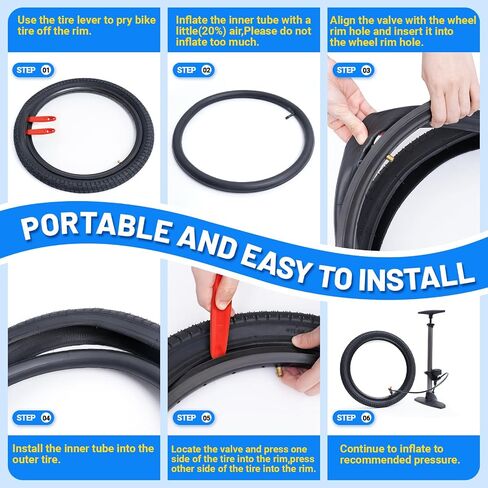BiAnYC 2Pcs Heavy Duty 20 inchx1.75/1.95/2.0/2.10/2.125/2.25 Bike Tubes+Tire Lever,Schrader Valve 32 mm,Suitable for Tire Size 20" x1.75-2.25 Mountain,Cruiser,and City Bikes in Kuwait