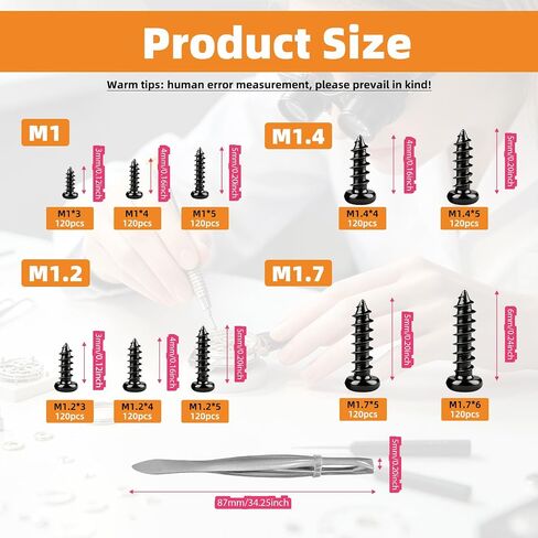 1200Pcs Micro Screws Kit, M1 M1.2 M1.4 M1.7 Phillips Pan Head Small Screws Assortment Kit, Precision Tiny Screws with Tweezers for Glasses, Watch, Electronics, Laptop Repair in Saudi Arabia