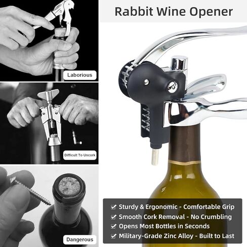 Wine Opener, Rabbit Corkscrew with Luxury Gift Box, Premium 5-Piece Set, Includes Wine Stopper, Foil Cutter, Wine Pourer, Quick and Easy Cork Extraction for Wine Lovers (Futura Silver) in Saudi Arabia