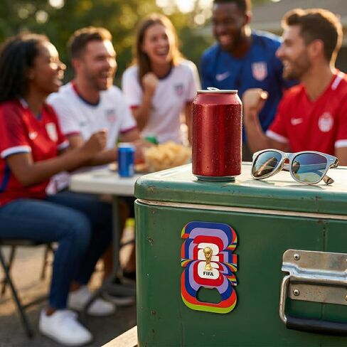 Officially Licensed FIFA 2026 World Cup Multicolor Emblem Bottle Opener Magnet – Vibrant Trophy and 26 Graphic Fridge Bottle Opener for Home Bars Kitchens Tailgates and Soccer Fan Collectors in Saudi Arabia