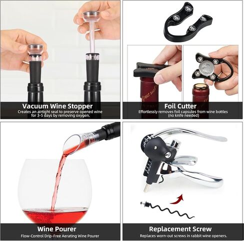Wine Opener, Rabbit Corkscrew with Luxury Gift Box, Premium 5-Piece Set, Includes Wine Stopper, Foil Cutter, Wine Pourer, Quick and Easy Cork Extraction for Wine Lovers (Futura Silver) in Saudi Arabia