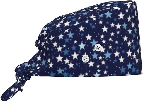Navy Blue Star A Print Scrub Caps Women Men, Adjustable Nurse Cap Surgical Caps Scrub Hats for Women Men, Working Cap with Buttons for Hanging Face Masks in Kuwait