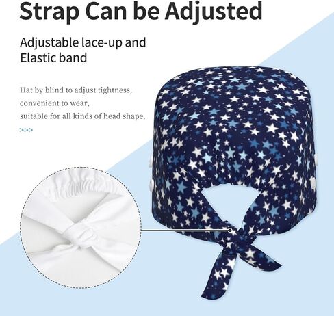 Navy Blue Star A Print Scrub Caps Women Men, Adjustable Nurse Cap Surgical Caps Scrub Hats for Women Men, Working Cap with Buttons for Hanging Face Masks in Kuwait