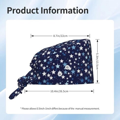 Navy Blue Star A Print Scrub Caps Women Men, Adjustable Nurse Cap Surgical Caps Scrub Hats for Women Men, Working Cap with Buttons for Hanging Face Masks in Kuwait
