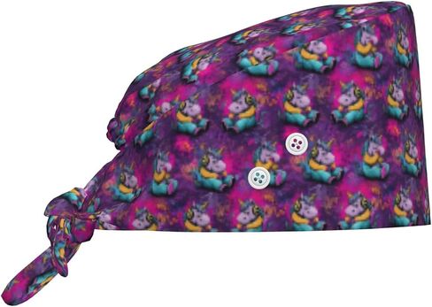 Cute Neon Music Horse Print Scrub Caps Women Men, Adjustable Nurse Cap Surgical Caps Scrub Hats for Women Men, Working Cap with Buttons for Hanging Face Masks in Kuwait