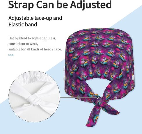 Cute Neon Music Horse Print Scrub Caps Women Men, Adjustable Nurse Cap Surgical Caps Scrub Hats for Women Men, Working Cap with Buttons for Hanging Face Masks in Kuwait