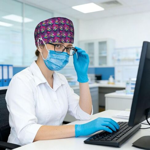 Cute Neon Music Horse Print Scrub Caps Women Men, Adjustable Nurse Cap Surgical Caps Scrub Hats for Women Men, Working Cap with Buttons for Hanging Face Masks in Kuwait