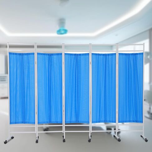 5.9 Ft Medical Privacy Screen, 5-Panel Medical Room Divider on Wheels Foldable Partition with Dual Fabric Portable and Foldable Medical Room Divider for Hospital Clinic Beauty Salon (Blue) in Kuwait