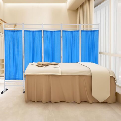 5.9 Ft Medical Privacy Screen, 5-Panel Medical Room Divider on Wheels Foldable Partition with Dual Fabric Portable and Foldable Medical Room Divider for Hospital Clinic Beauty Salon (Blue) in Kuwait