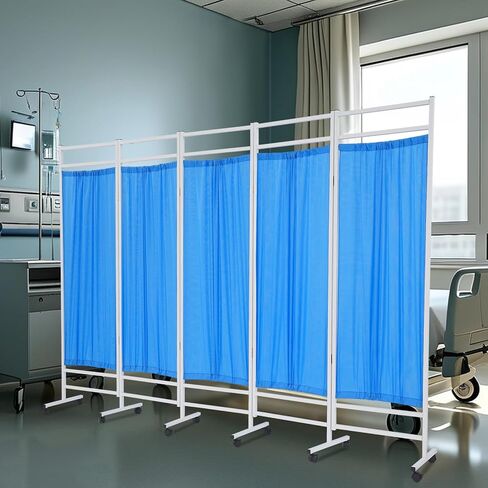 5.9 Ft Medical Privacy Screen, 5-Panel Medical Room Divider on Wheels Foldable Partition with Dual Fabric Portable and Foldable Medical Room Divider for Hospital Clinic Beauty Salon (Blue) in Kuwait
