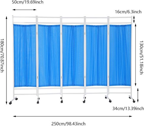 5.9 Ft Medical Privacy Screen, 5-Panel Medical Room Divider on Wheels Foldable Partition with Dual Fabric Portable and Foldable Medical Room Divider for Hospital Clinic Beauty Salon (Blue) in Kuwait