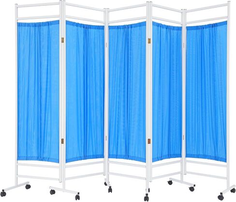 5.9 Ft Medical Privacy Screen, 5-Panel Medical Room Divider on Wheels Foldable Partition with Dual Fabric Portable and Foldable Medical Room Divider for Hospital Clinic Beauty Salon (Blue) in Kuwait