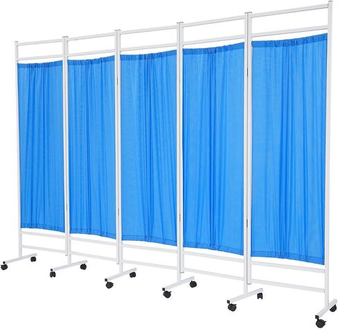 5.9 Ft Medical Privacy Screen, 5-Panel Medical Room Divider on Wheels Foldable Partition with Dual Fabric Portable and Foldable Medical Room Divider for Hospital Clinic Beauty Salon (Blue) in Kuwait