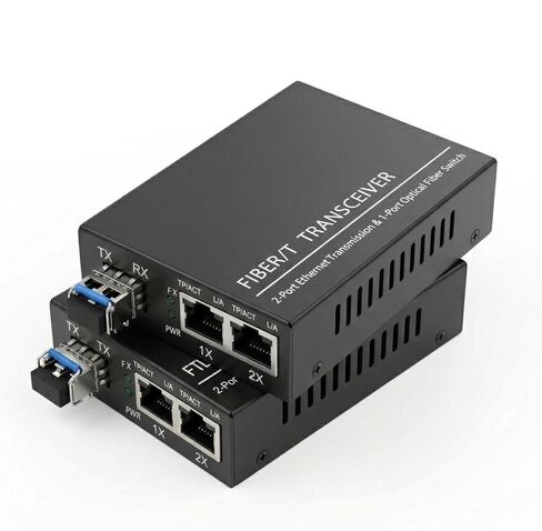 محول الوسائط الليفية منافذ RJ45 المزدوجة إلى SM LC 1000Base LX 20km | 10/100/1000Base-Tx إلى 1000Base-LX، متوافق مع الوضع الفردي SFP 1310nm حتى 20 كم، بديل لأجهزة الإرسال 1.25G in Kuwait
