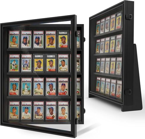 24 Graded Card Display Case, Baseball Card Display Stand, UV Protection, Storage Cabinet, Wall Mounted, Sports Cards, Baseball Trading Card, Wall Display Case, Case Stand, PSA, MTG, Black in Kuwait