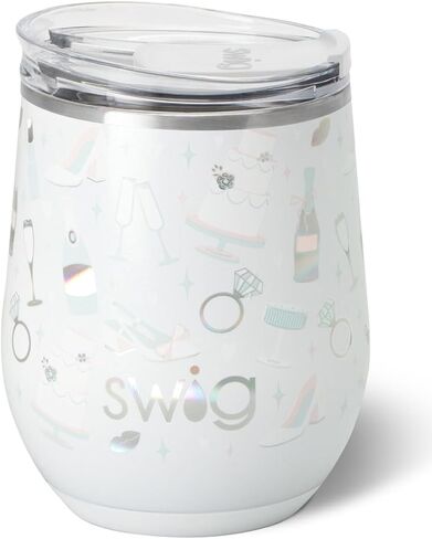 Swig Life 12oz Wine Tumbler with Lid, Stainless Steel, Dishwasher Safe, Portable, Triple Insulated Wine Tumbler (Bride to Be) in Saudi Arabia