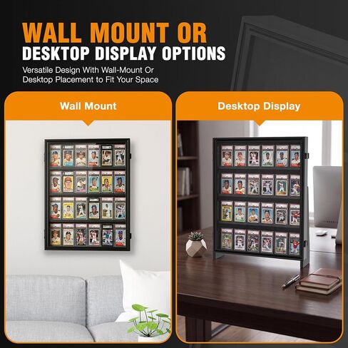 24 Graded Card Display Case, Baseball Card Display Stand, UV Protection, Storage Cabinet, Wall Mounted, Sports Cards, Baseball Trading Card, Wall Display Case, Case Stand, PSA, MTG, Black in Kuwait