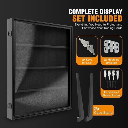 24 Graded Card Display Case, Baseball Card Display Stand, UV Protection, Storage Cabinet, Wall Mounted, Sports Cards, Baseball Trading Card, Wall Display Case, Case Stand, PSA, MTG, Black in Kuwait